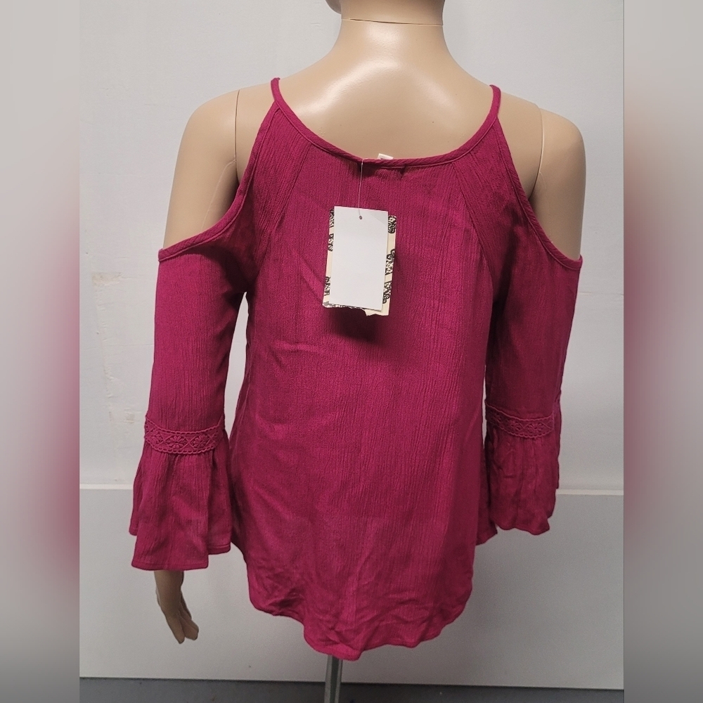 Eyeshadow XS Off The Shoulder Top Lace Tassel Ties Magenta Pink New - Picture 2 of 4